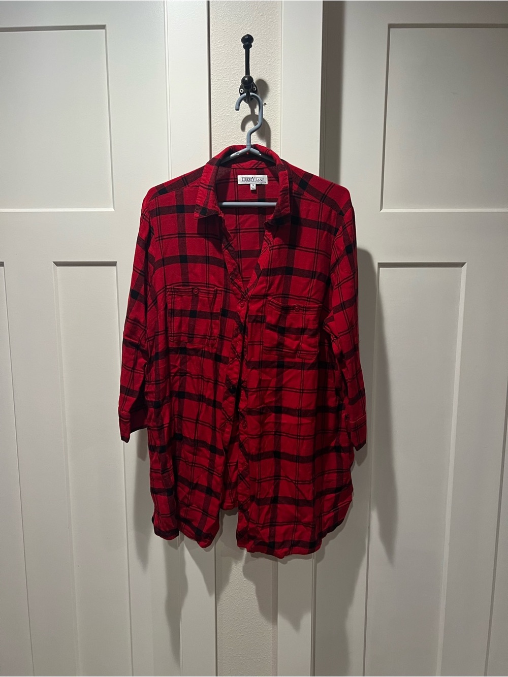 Women’s Red and Black Plaid Button-Up Shirt
